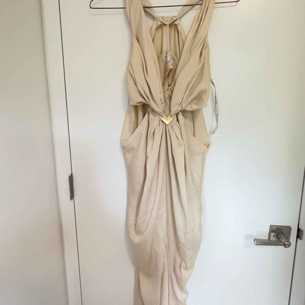 Cream Sleeveless Halter Maxi Gown with a buckle